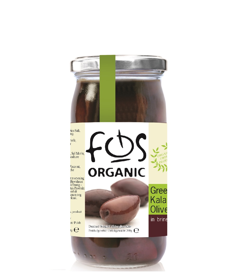 FOS – Organic Kalamata olives whole- glass jar 360 gr